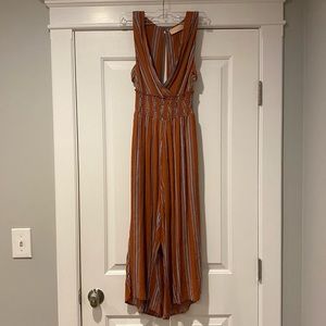 Gypsy and Gold Striped Deep V-Neck Jumpsuit
